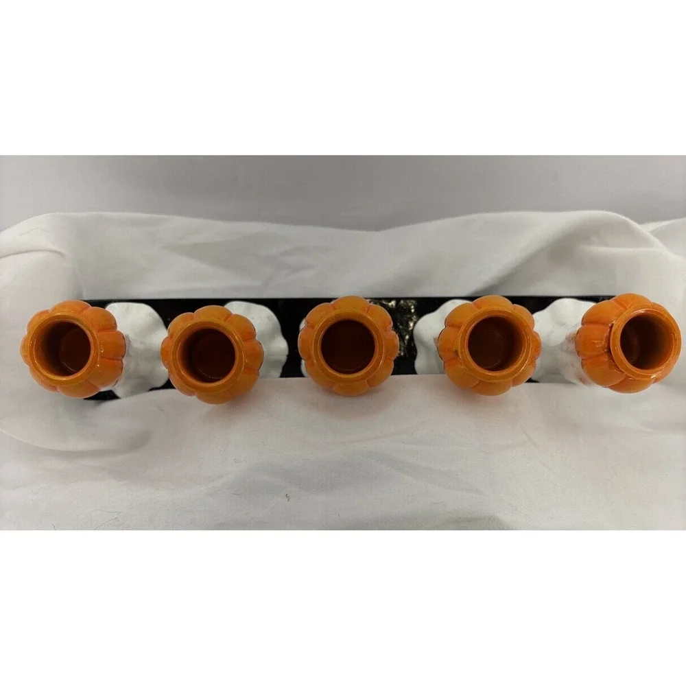 Hallow Home Tabletop 5 Ghosts & Pumpkins Halloween Taper Candlestick Holder